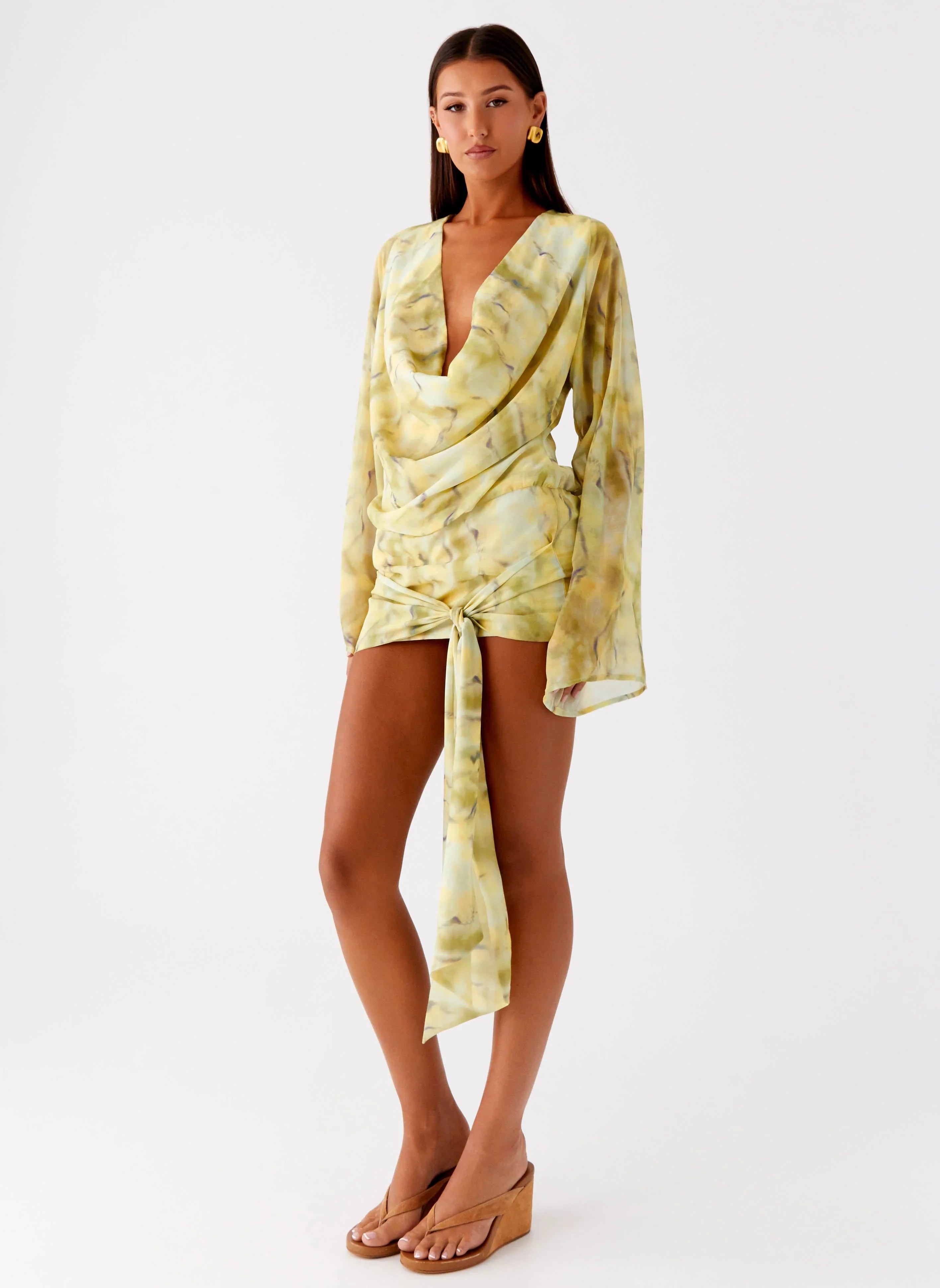 Sorrel Long Sleeve Mini Dress Yellow Tie Dye