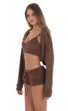 Open Fuzzy Cardigan in Brown