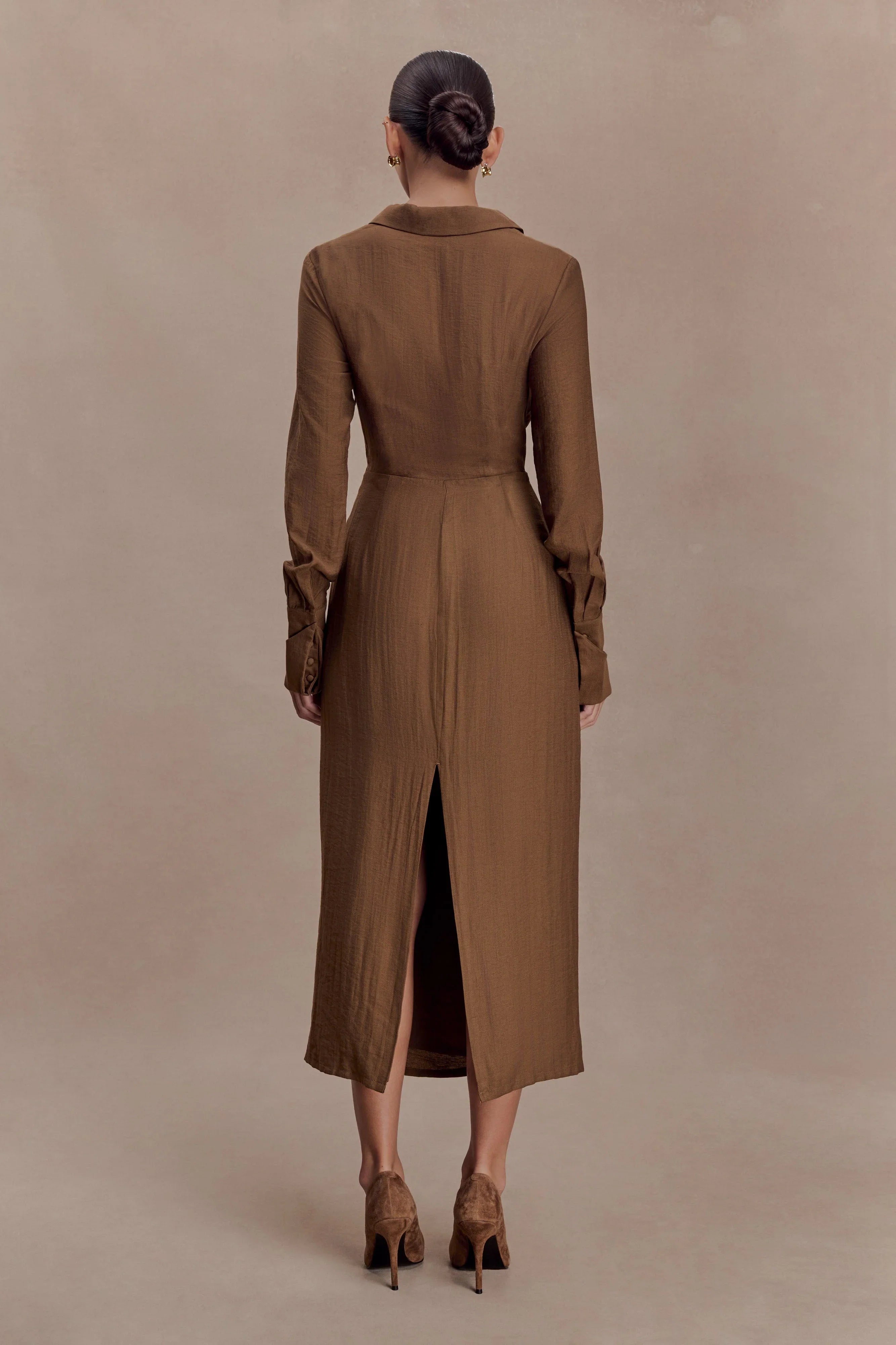Cecilie Cut Out Shirt Midi Dress Dark Chocolate