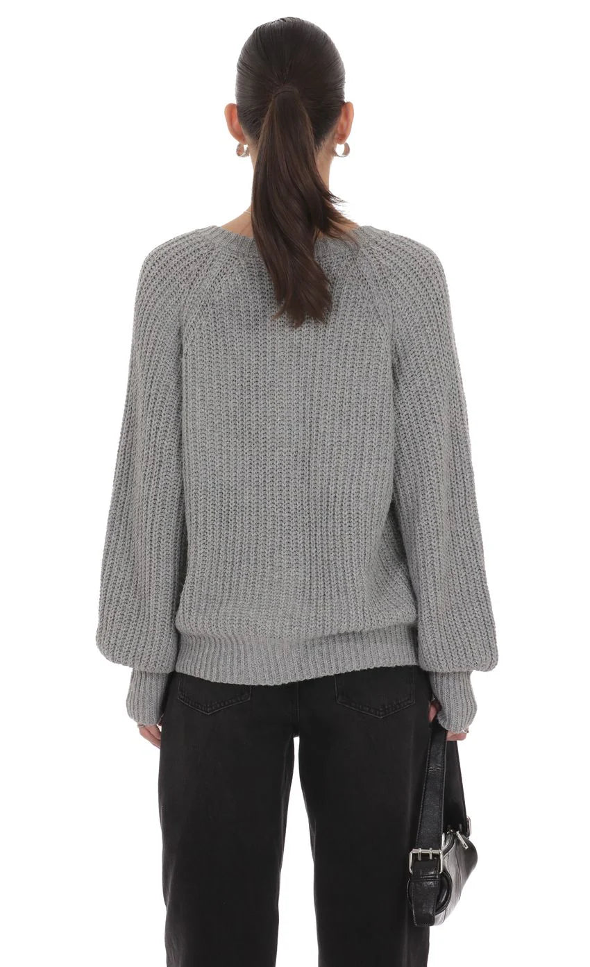 Braid Cable Knit Cardigan in Gray