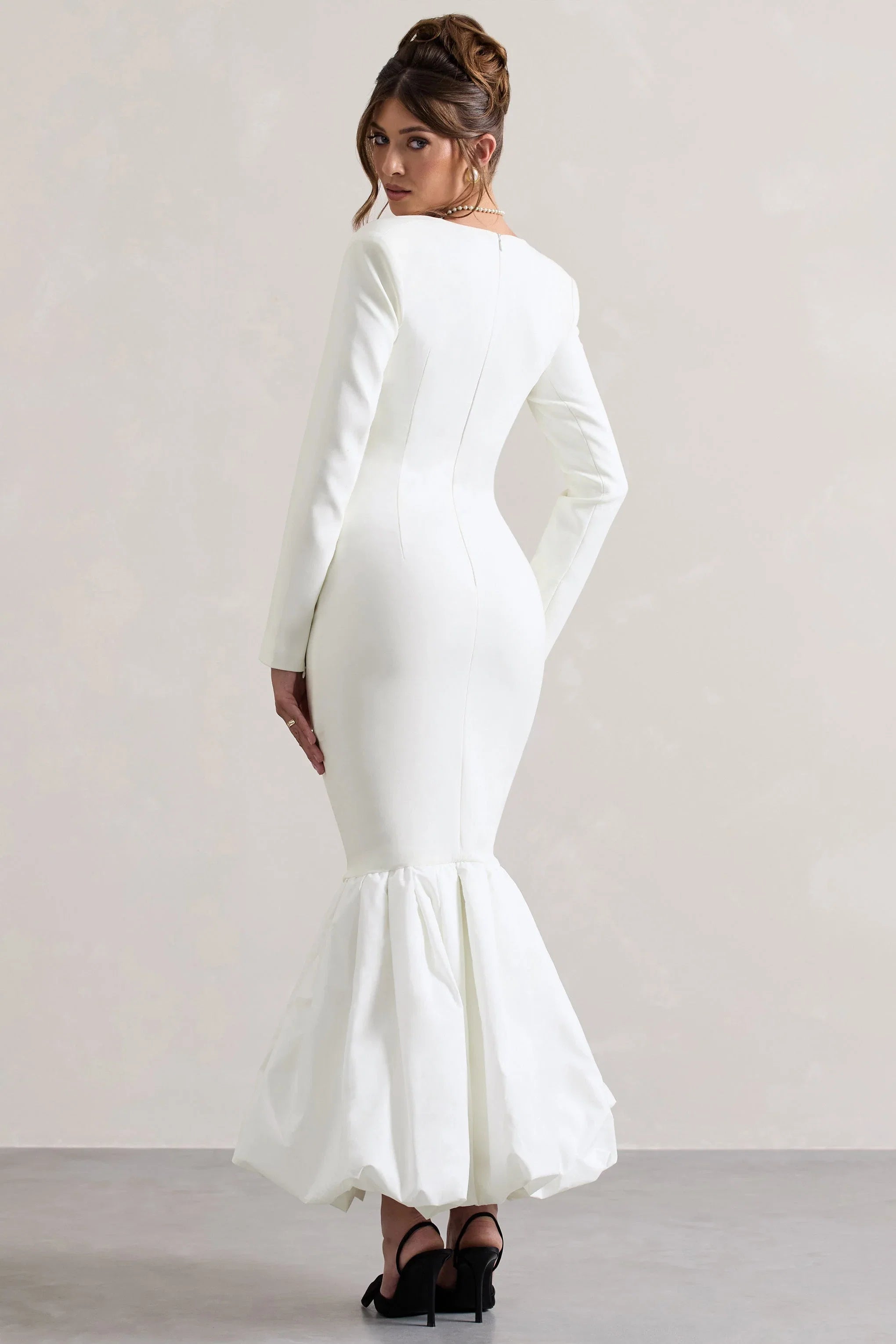 London Cream Sweetheart Maxi Dress With Volume Hem