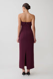Cary Folded Strapless Crepe Midi Dress Wine