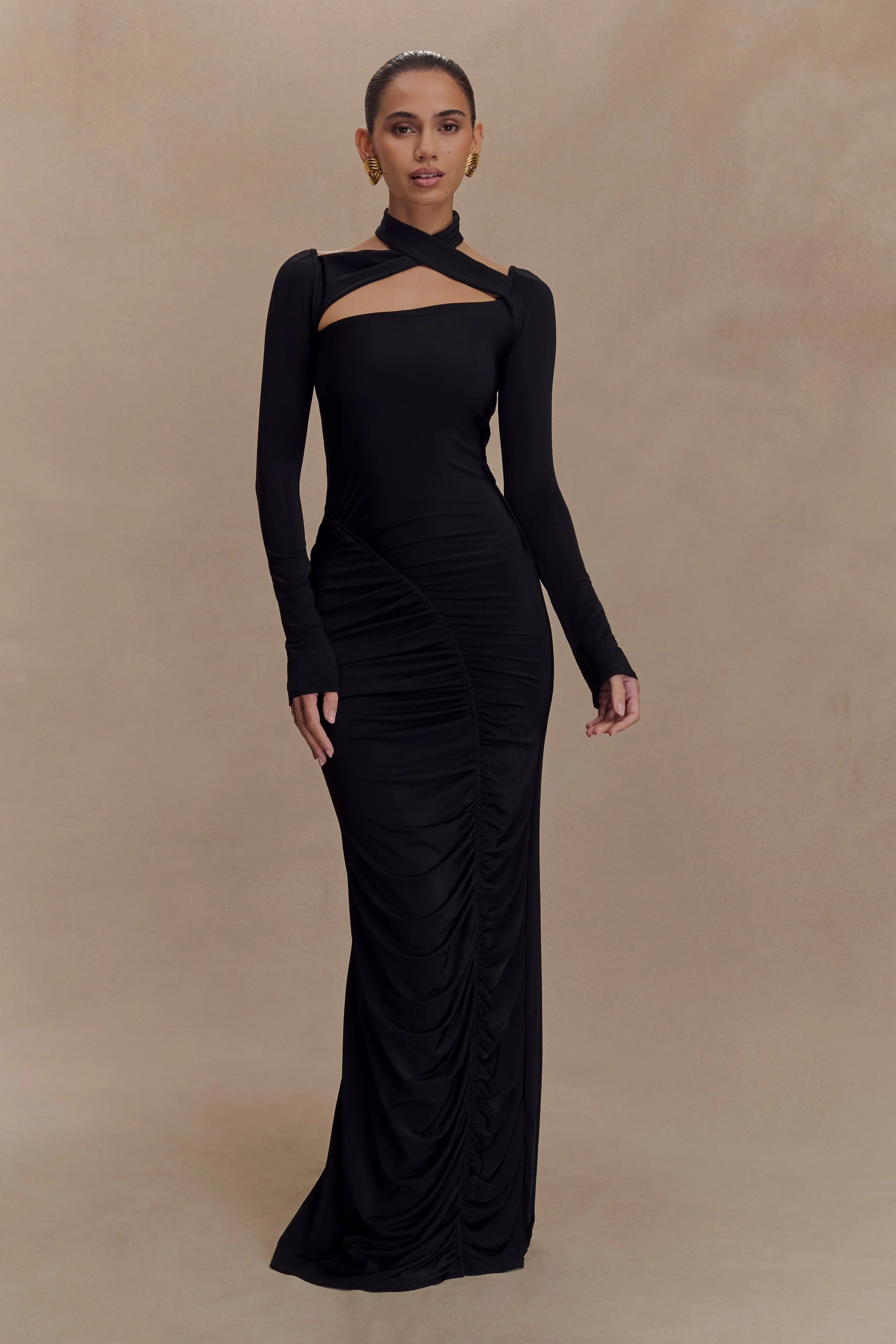 Lyndon Long Sleeve Slinky Maxi Dress Black