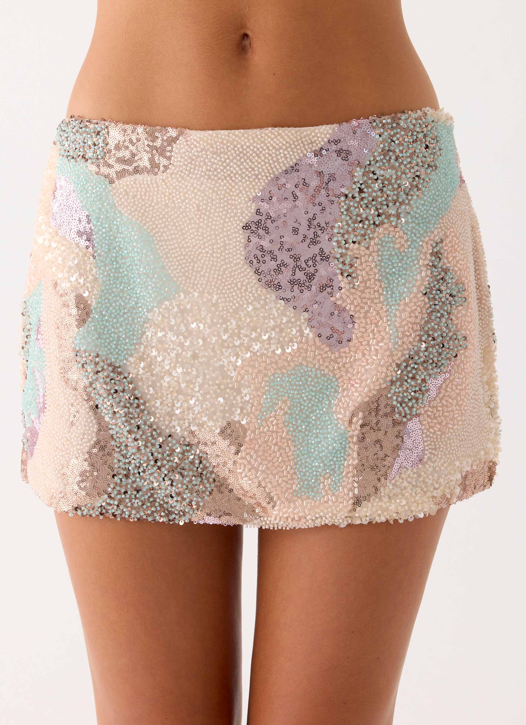 Elyna Beaded Mini Skirt Swirl Sequin