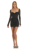 Glitter Long Sleeve Mesh Dress in Black
