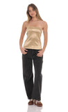 Satin Side Zip Strapless Top in Gold