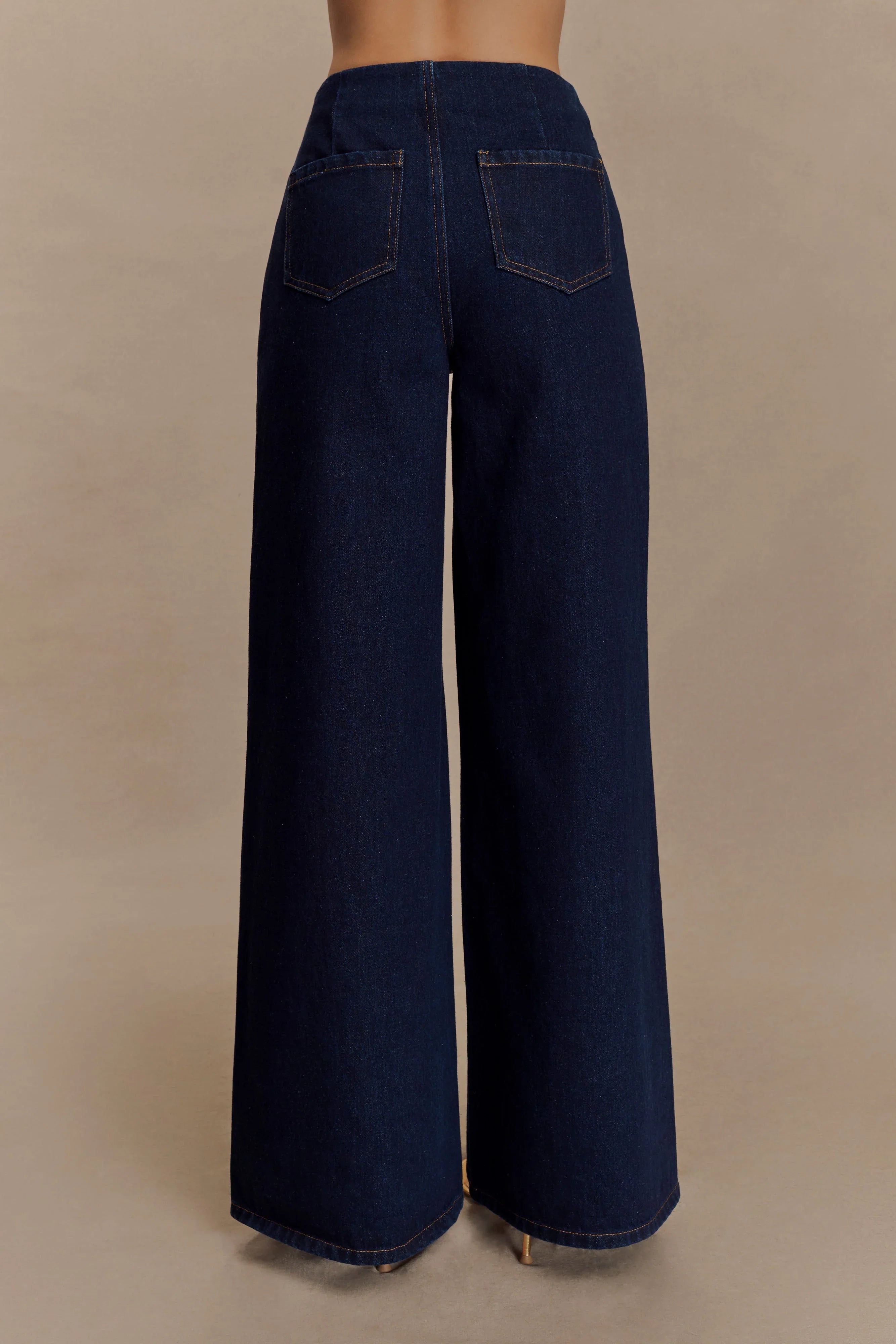 Miranda Faux Suede Belted Denim Wide Leg Jeans Indigo Blue