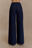 Miranda Faux Suede Belted Denim Wide Leg Jeans Indigo Blue