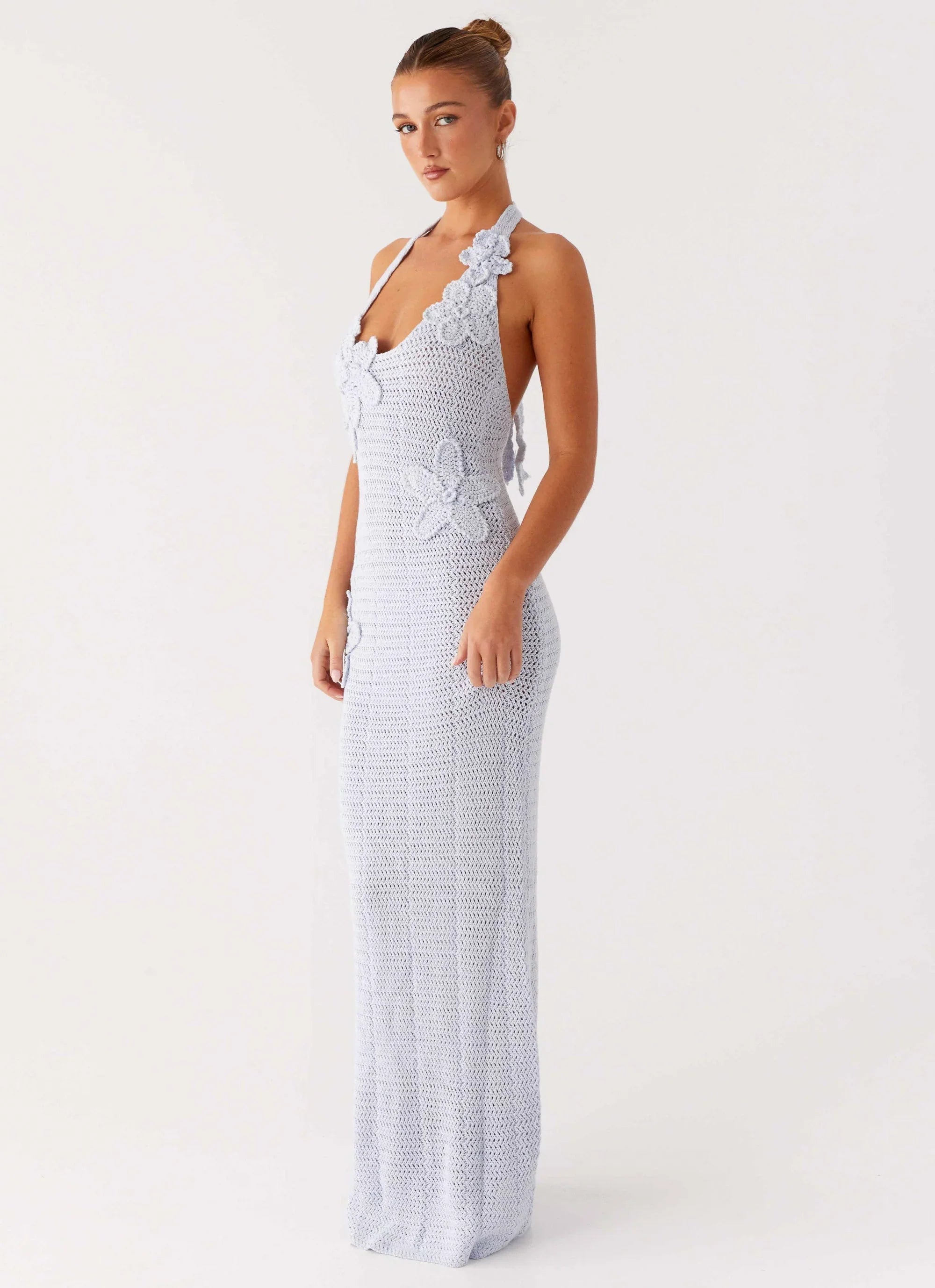 Novalee Flower Crochet Maxi Dress Blue