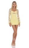 Lace Ruched Long Sleeve Dress in Yellow