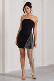 Upon A Star Black Bandeau Diamante Fringe Mini Dress