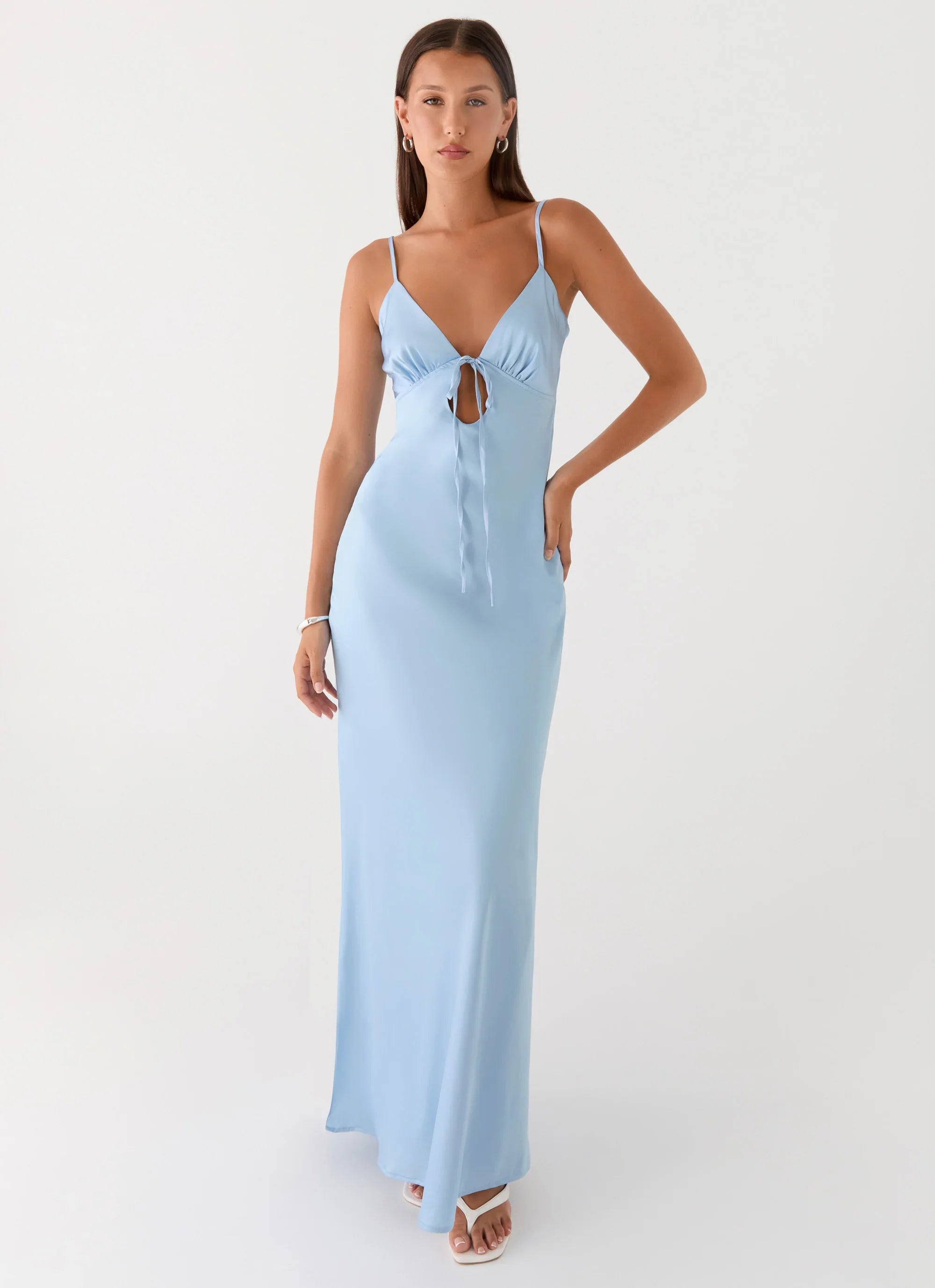 Flora Satin Maxi Dress Ice Blue