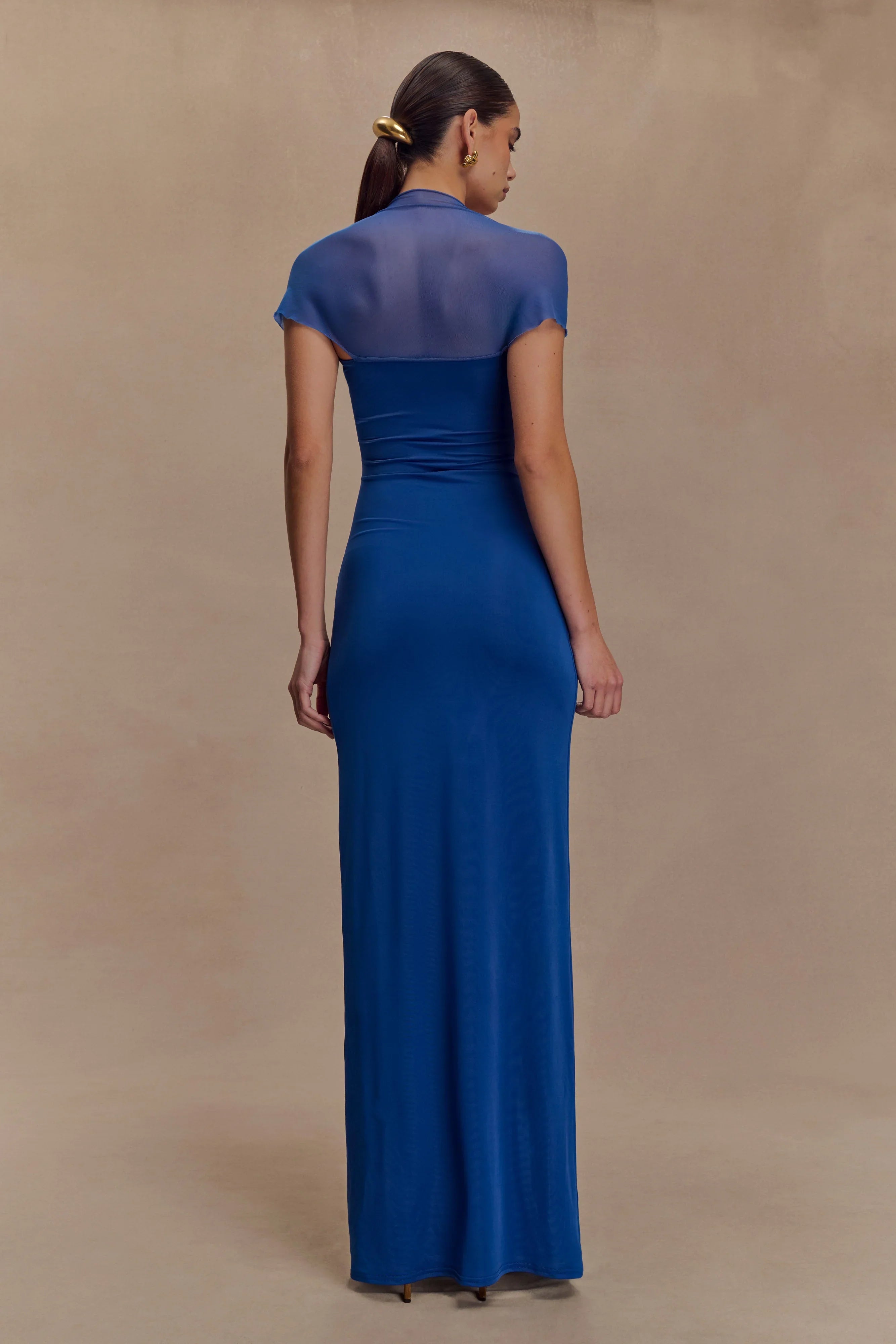 Wyatt Slinky And Mesh Maxi Dress Cobalt Blue