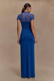 Wyatt Slinky And Mesh Maxi Dress Cobalt Blue