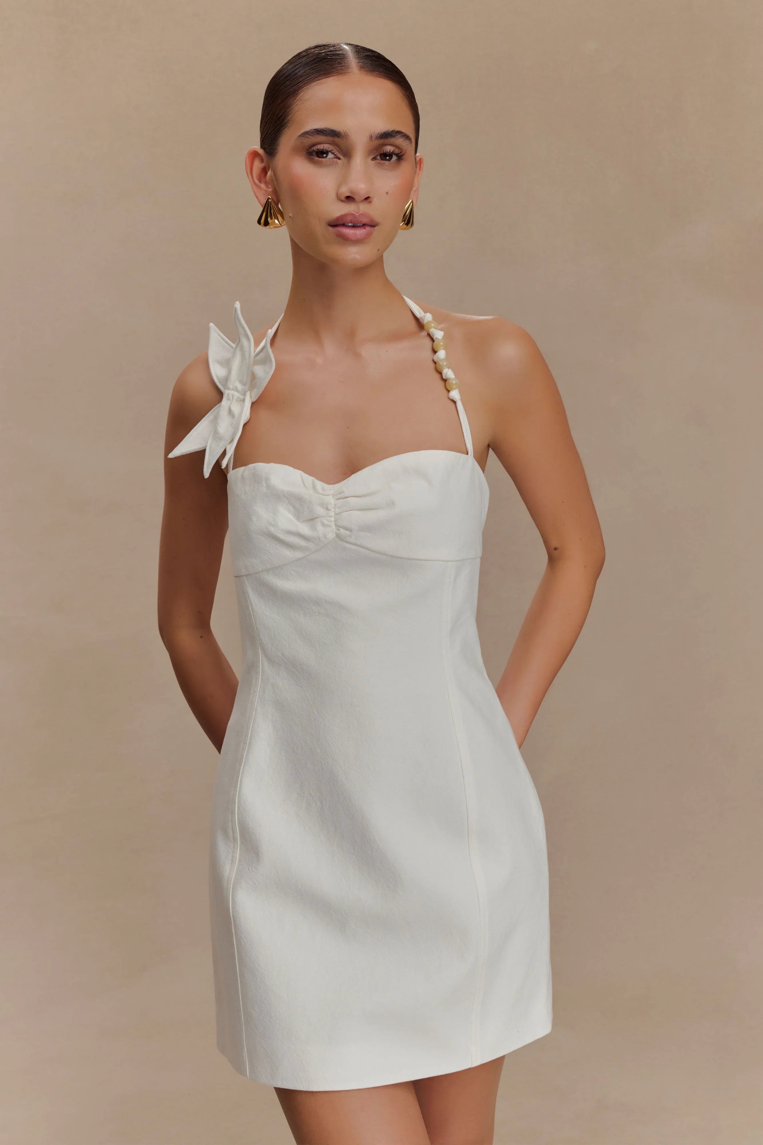 Reyes Cotton Floral Mini Dress White