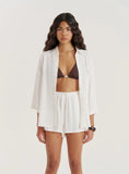 White Linen Blend Tie Waist Short
