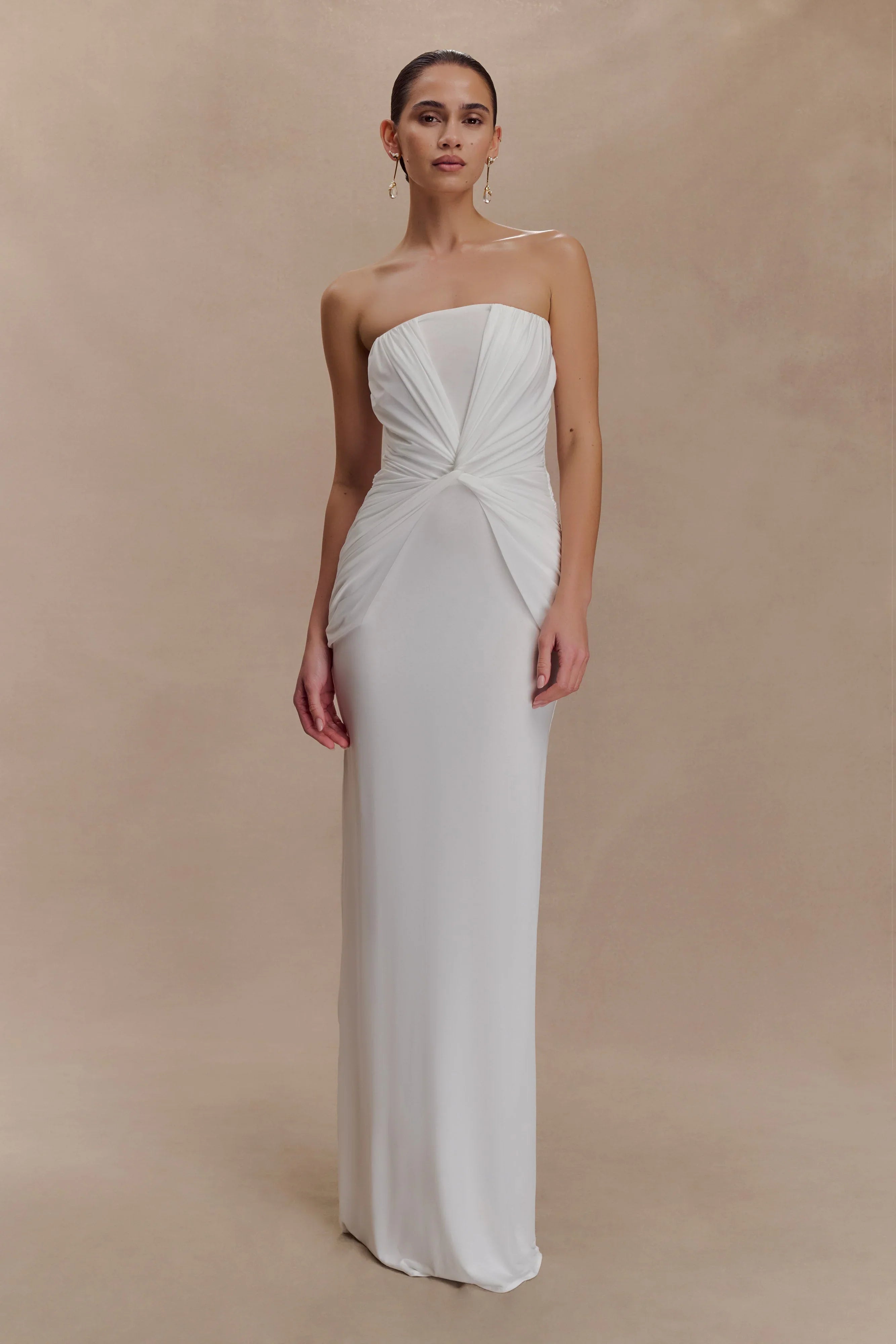 Mirren Strapless Slinky Maxi Dress White