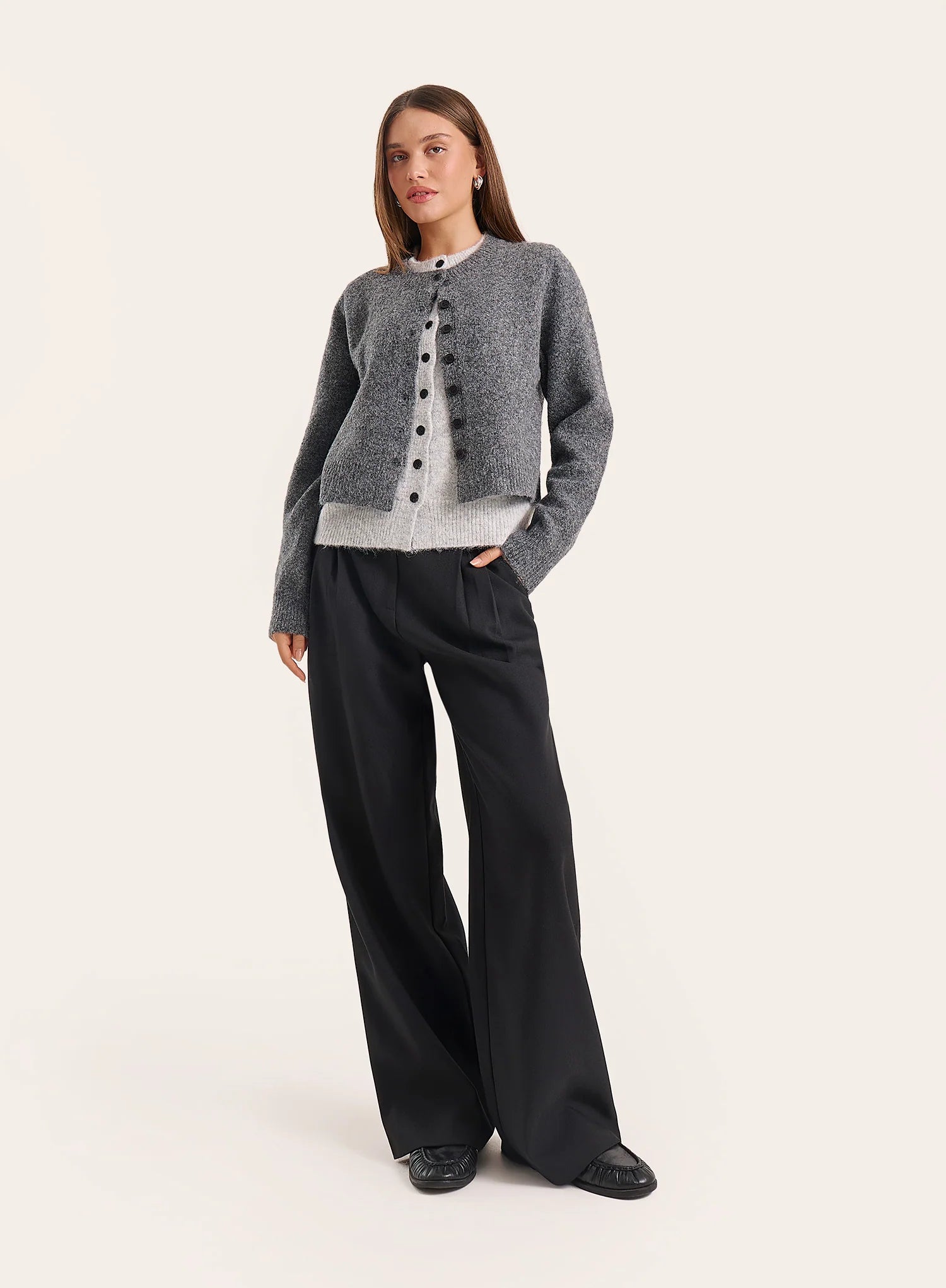 Dark Grey Double Layer Knitted Cardigan