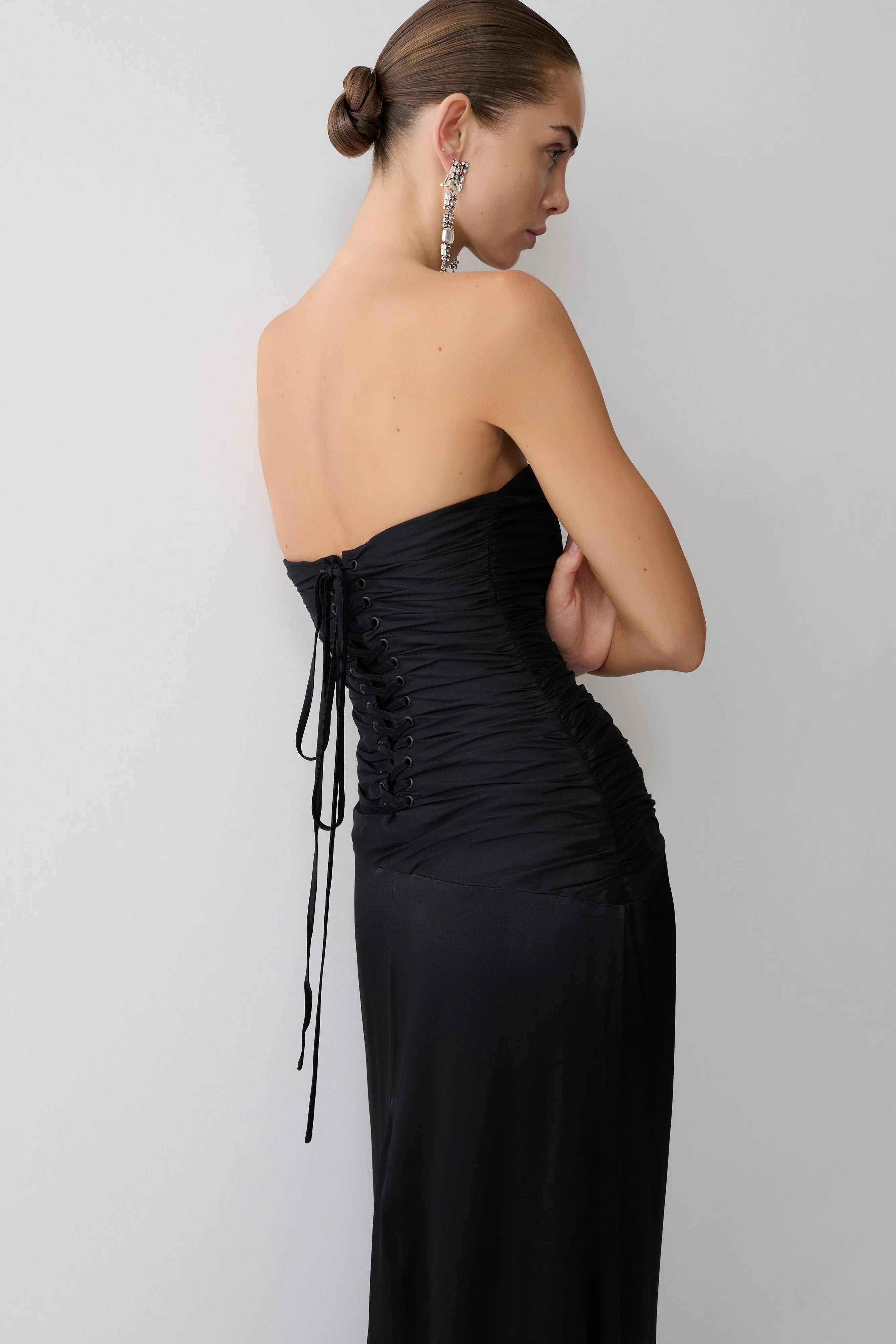 Serena Strapless Taffeta Maxi Dress Black