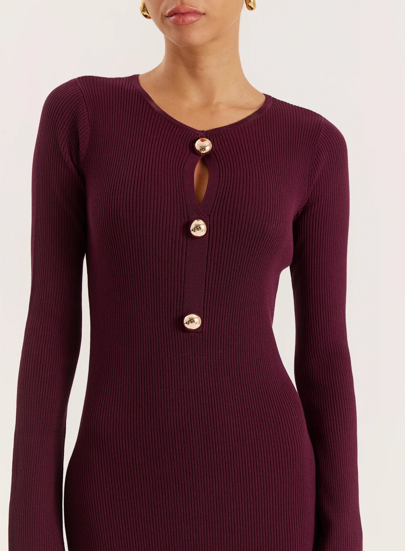 Plum Cut Out Flare Sleeved Knitted Maxi Dress