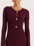 Plum Cut Out Flare Sleeved Knitted Maxi Dress