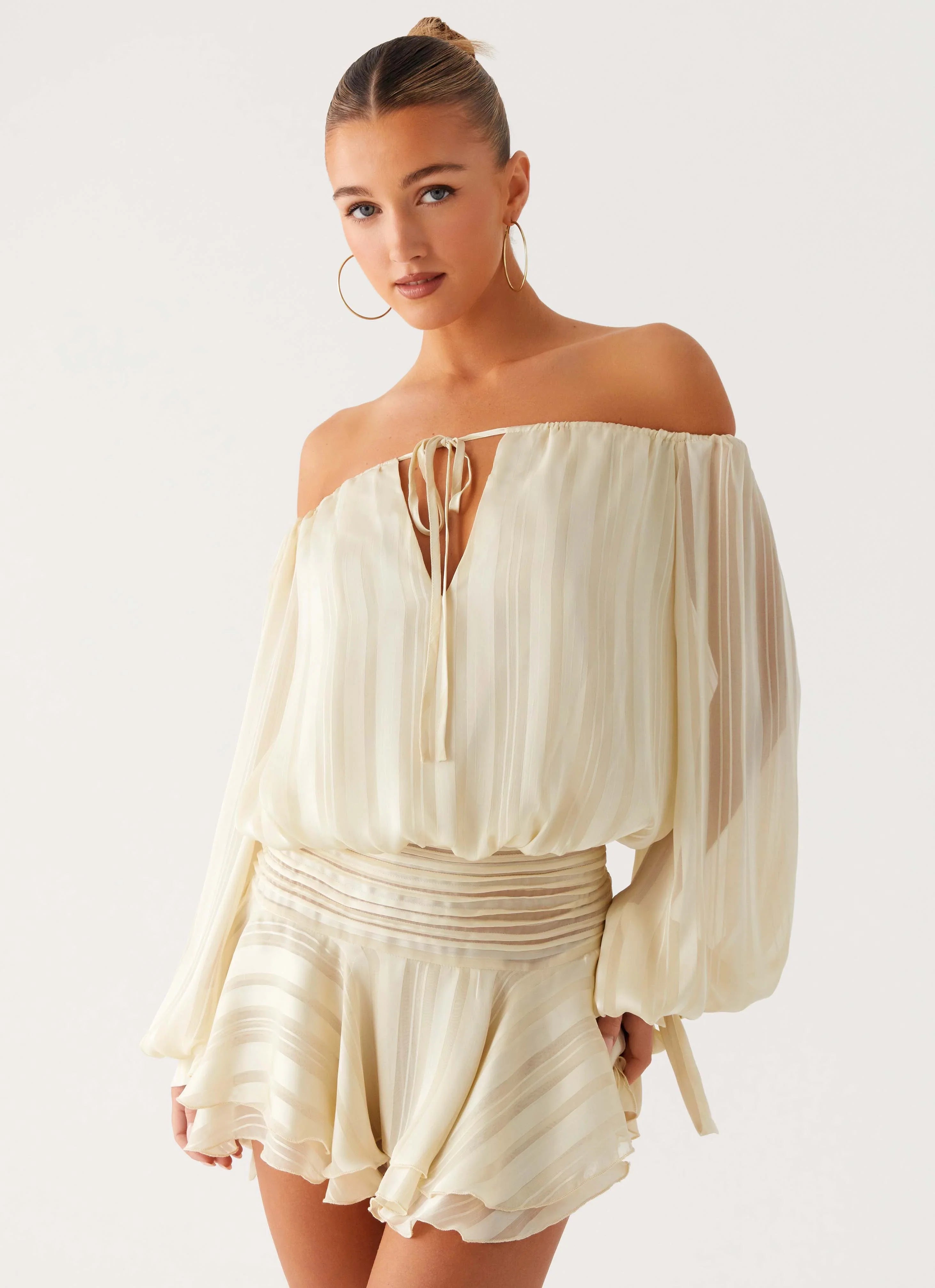 Eira Balloon Sleeve Mini Dress Ivory