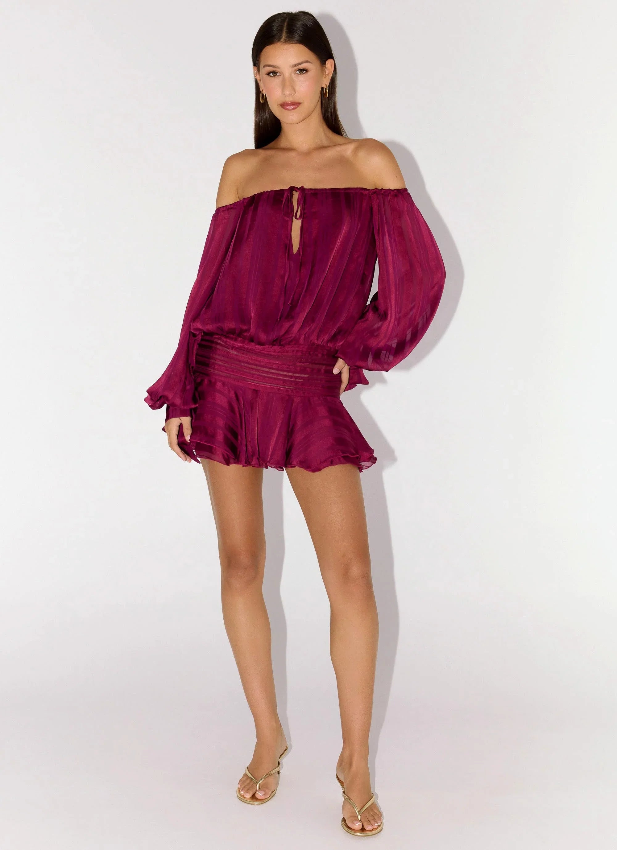 Eira Balloon Sleeve Mini Dress Plum