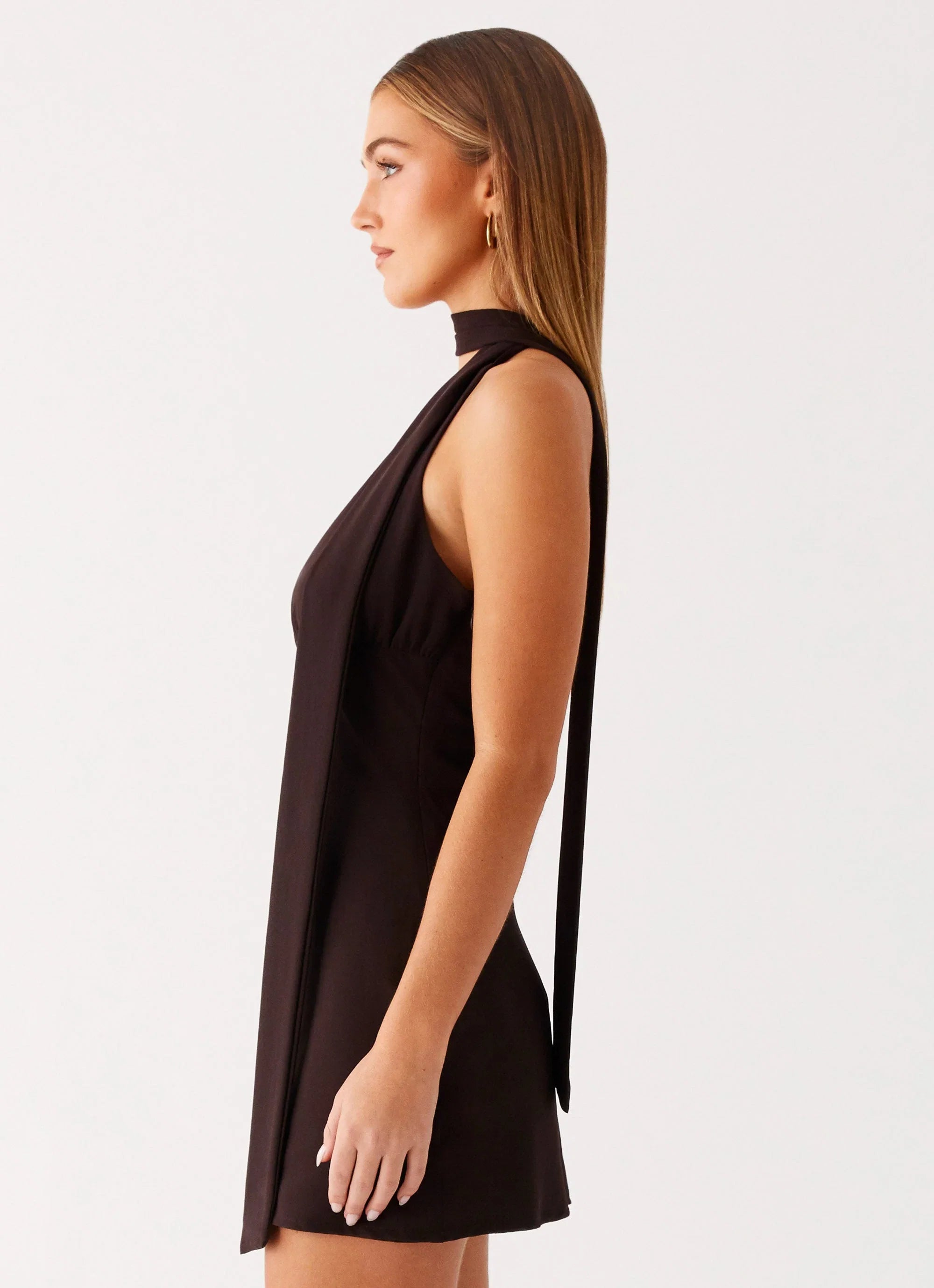 Melisande Scarf Neck Mini Dress Cool Chocolate