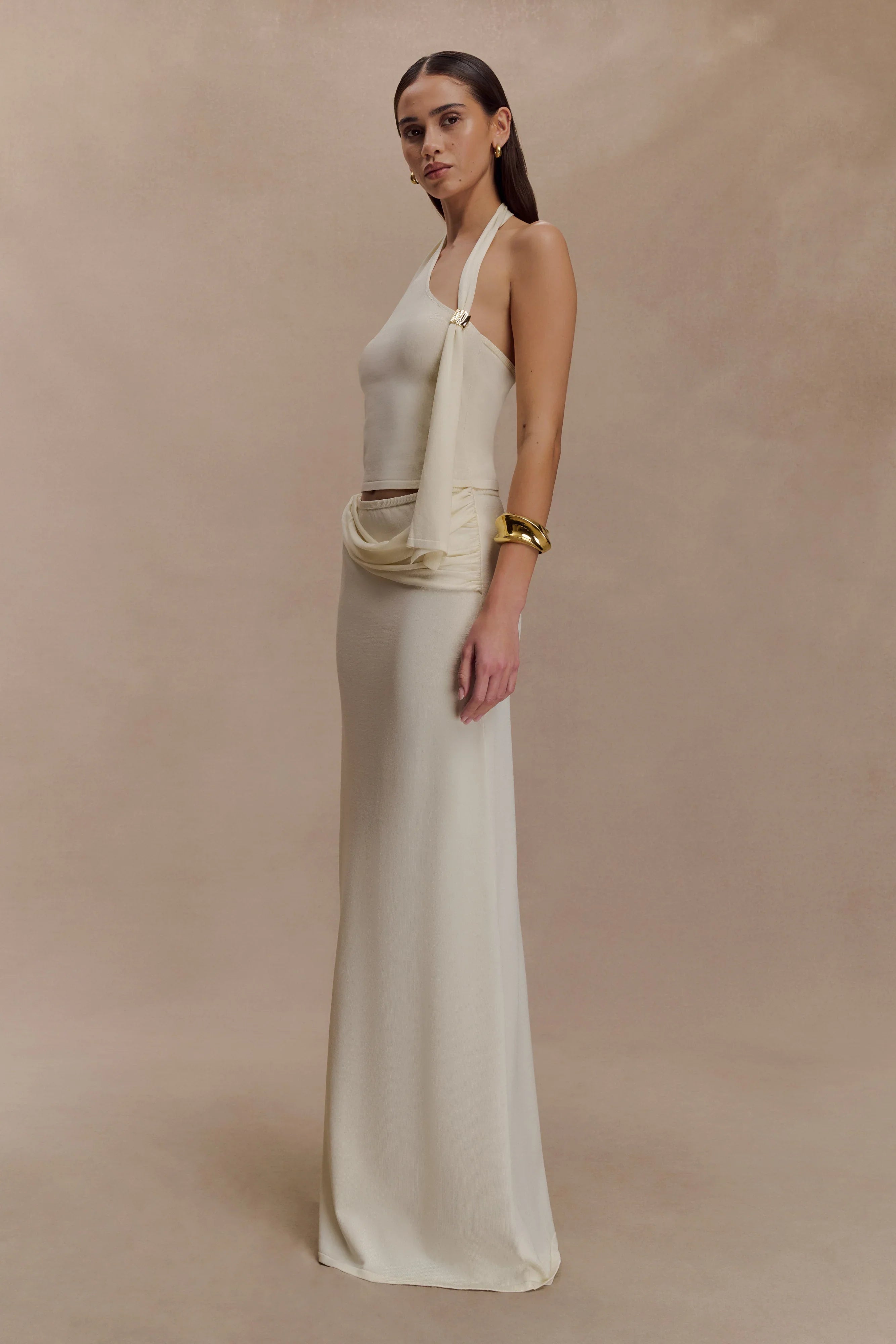 Bowie Low Rise Knit Maxi Skirt Ivory