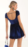 Rhinestone Velvet Corset Flare Dress in Navy