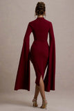 Linden Berry Bodycon Cape Sleeve Midi Dress