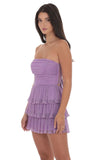 Shimmer Pleated Ruffle Dress in Purple