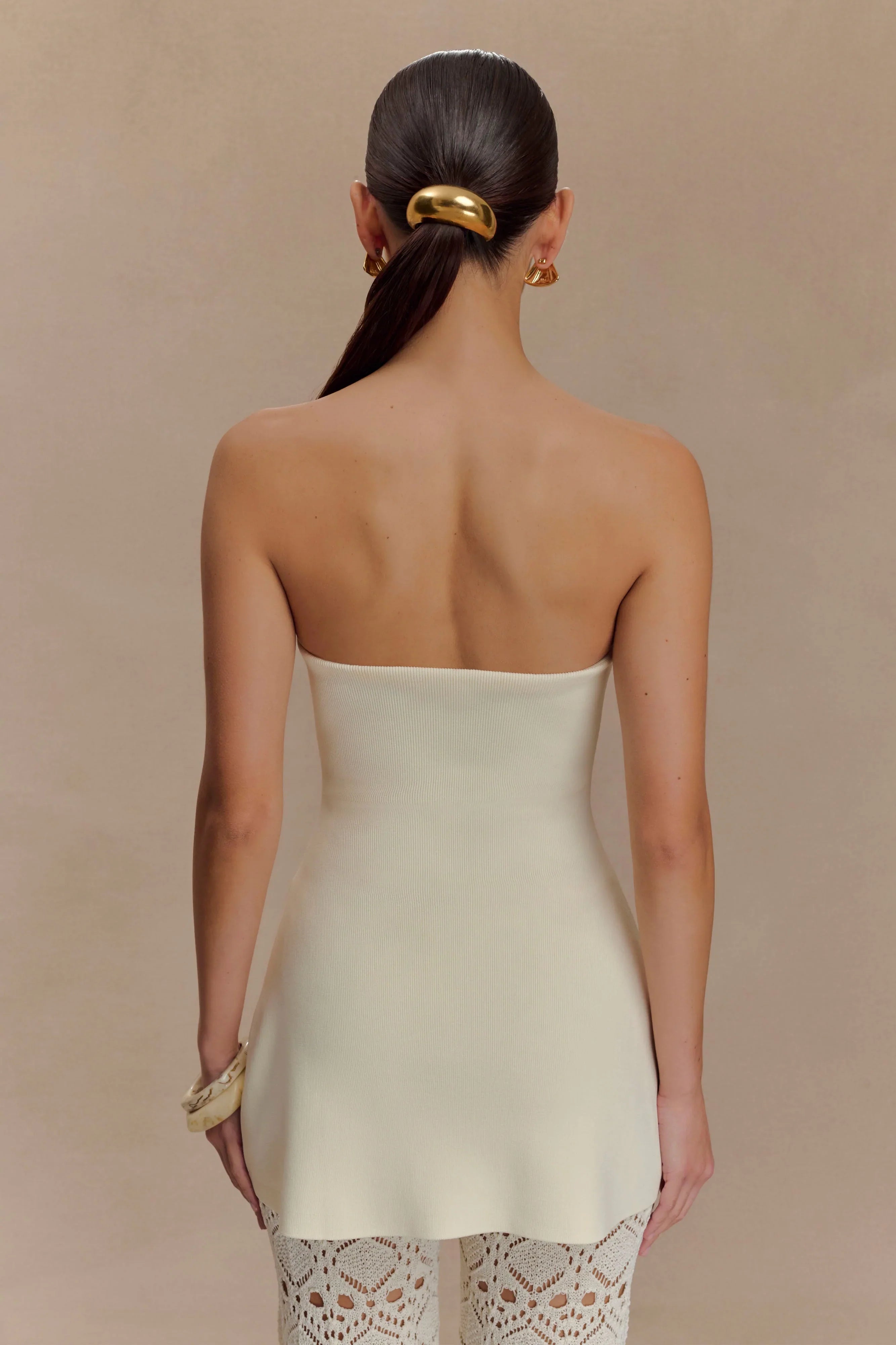 Anette Bandage Knit Strapless Top Ivory