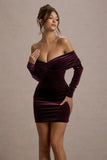 Gilda Port Velvet Bardot Long Sleeve Mini Dress