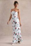 Azra Rose Print Satin Bandeau Maxi Dress