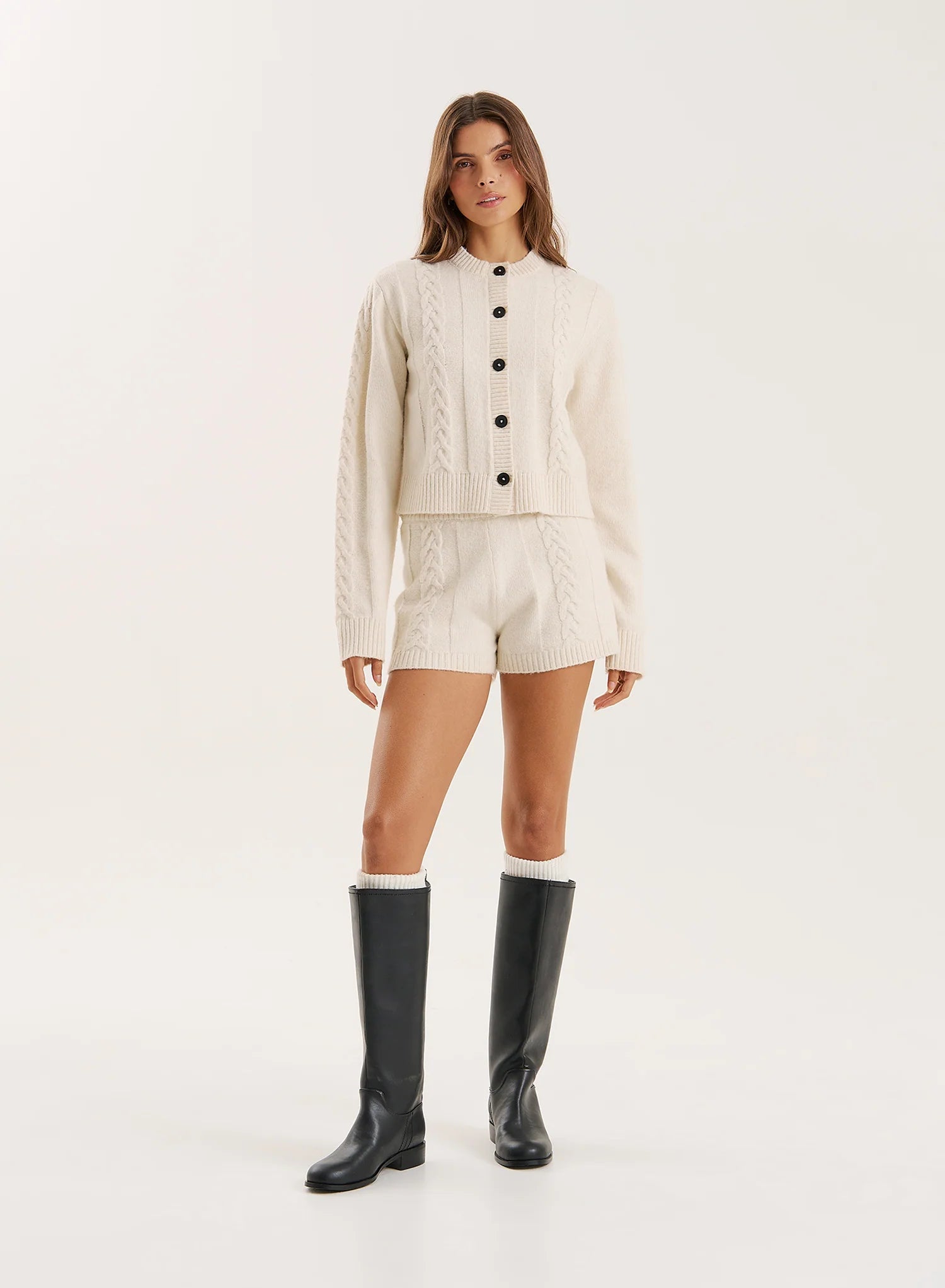 Cream Cable Knit Buttoned Cardigan