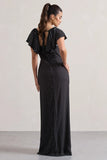 Signorina Black Polka Dot Buttoned Maxi Dress With Flounced Short Sleeves