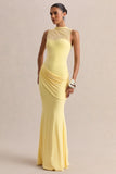 Lyssy Lemon High Neck Maxi Dress With Mesh Detail
