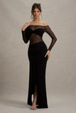 Cover Star Black Mesh Bardot Long Sleeve Draped Maxi Dress
