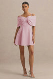 Faria Blush Pink Short Sleeve Bardot Mini Dress With Bow Detail