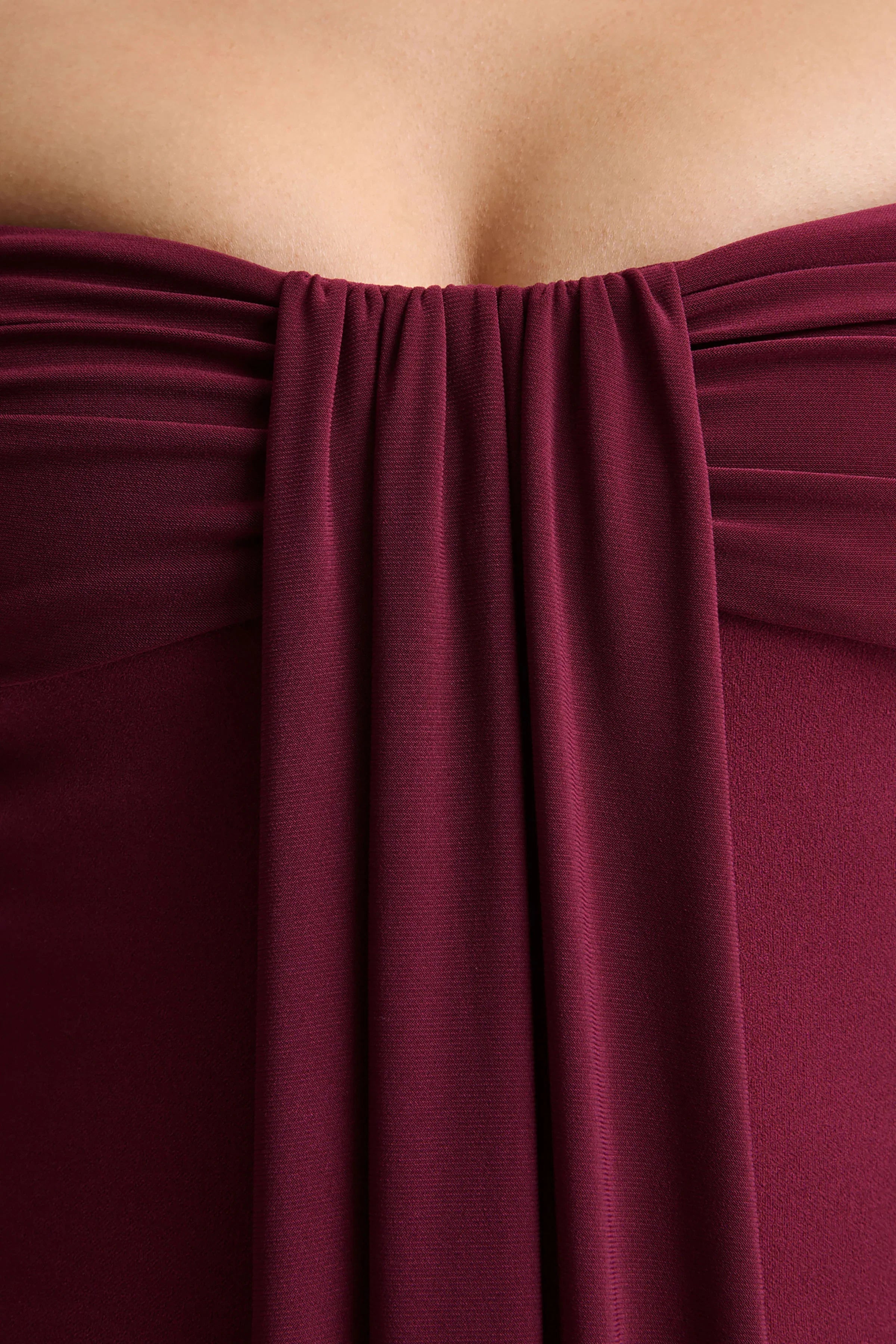 Dearest Burgundy Bardot Neck Midi Dress
