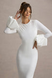 Celie White Long Sleeve Midi Dress With Puff Cuffs
