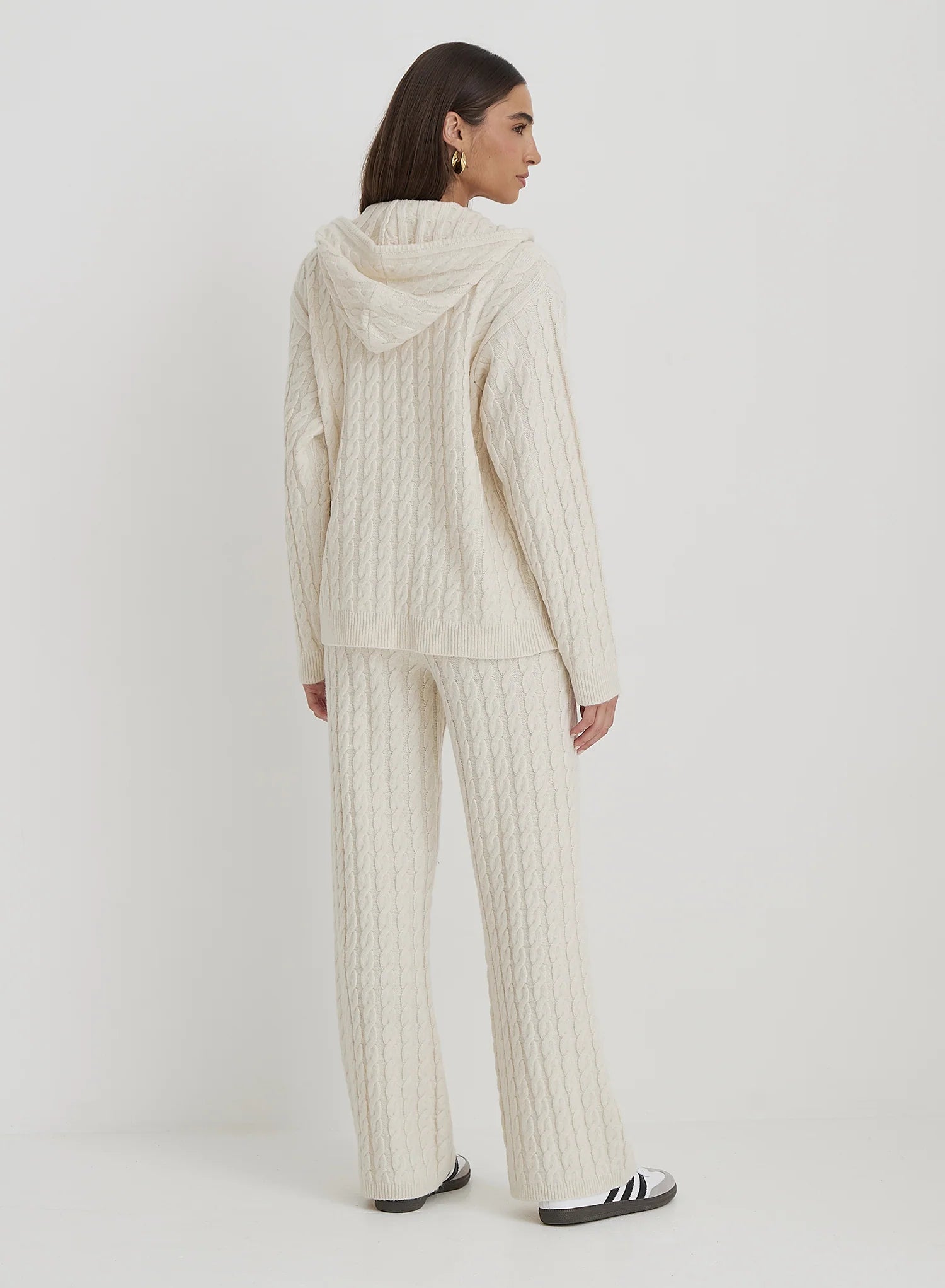 Cream Cable Knit Zip Hoodie