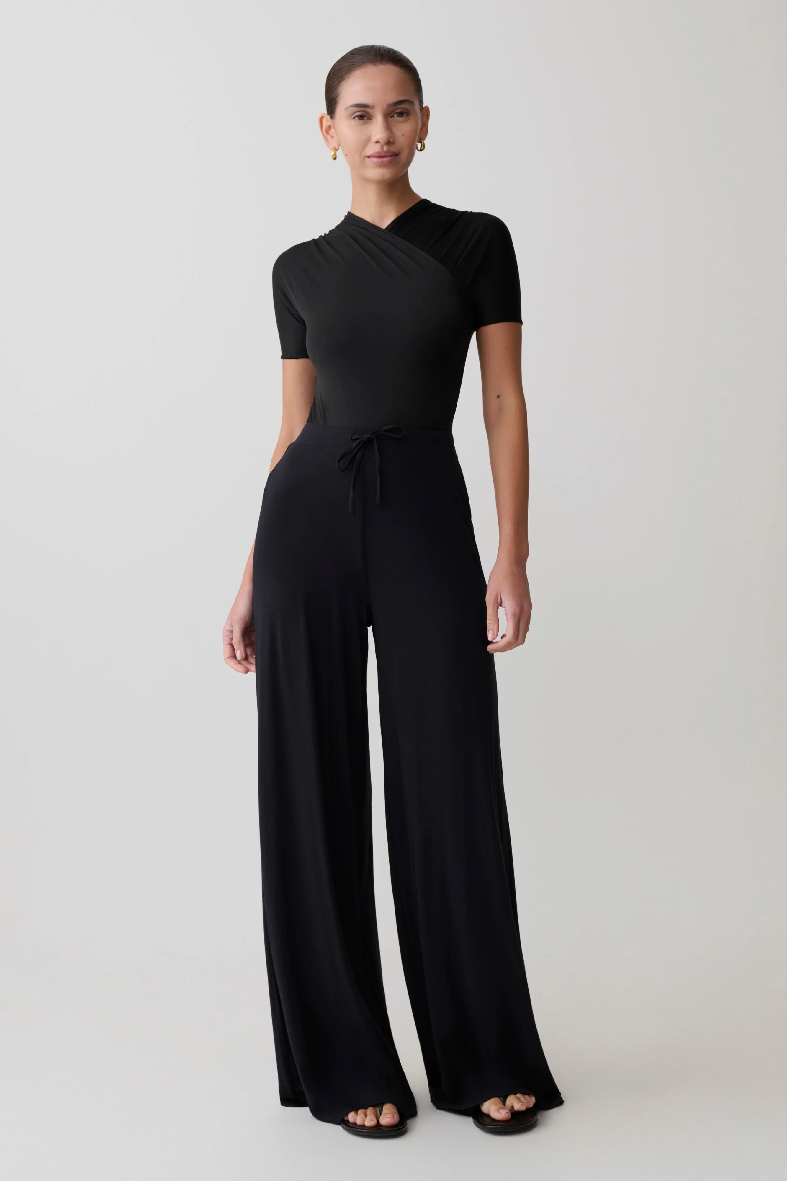 Dewi Wide Leg Modal Pants Black
