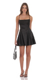 Satin Draped A Line Dress in Black