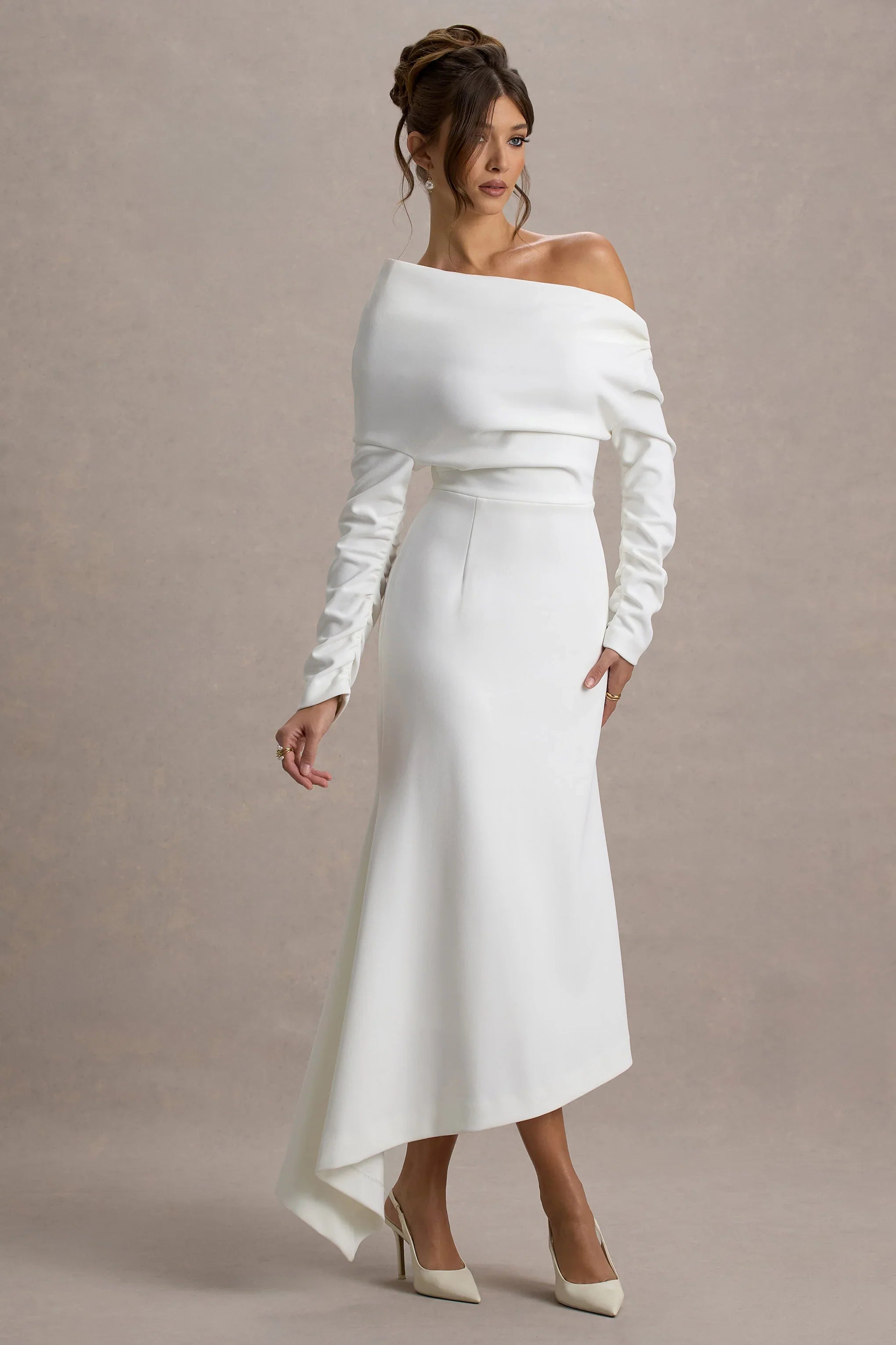 Lou White One Shoulder Asymmetric Maxi Dress