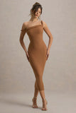 Salome Brown Twisted Asymmetric Midi Dress
