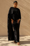 Belinda Black Draped Maxi Dress With Cape Sleeves