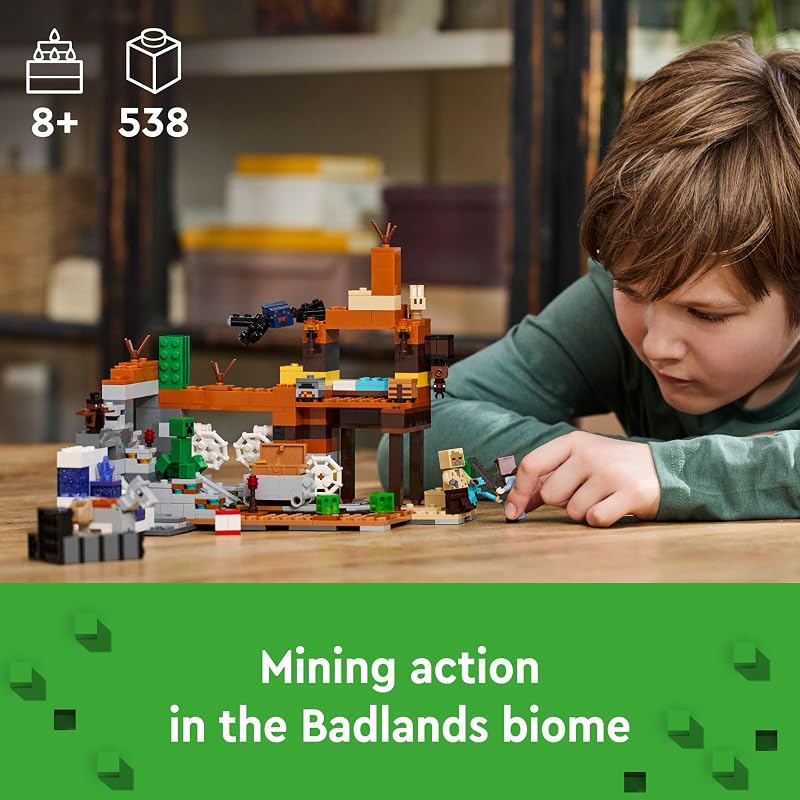 LEGO Minecraft The Badlands Mineshaft Building Toys for Boys Girls Ages 8 Video Game Toy for Kids W Minecraft Minifigures Gift for Birthdays 21263