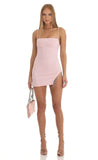 Rhinestone Fringe Slit Dress in Pink
